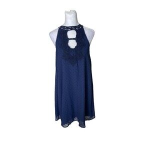 Jun & Ivy A-Line Dress Womens Extra Small Blue Blue Swiss Dots Sleeveless Lined